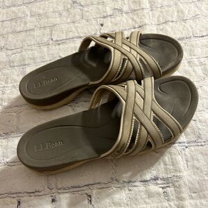 L.L.BEAN RETRO TAN CRISSCROSS STRAPS DESIGN SLIPON SANDALS WOMENS 10